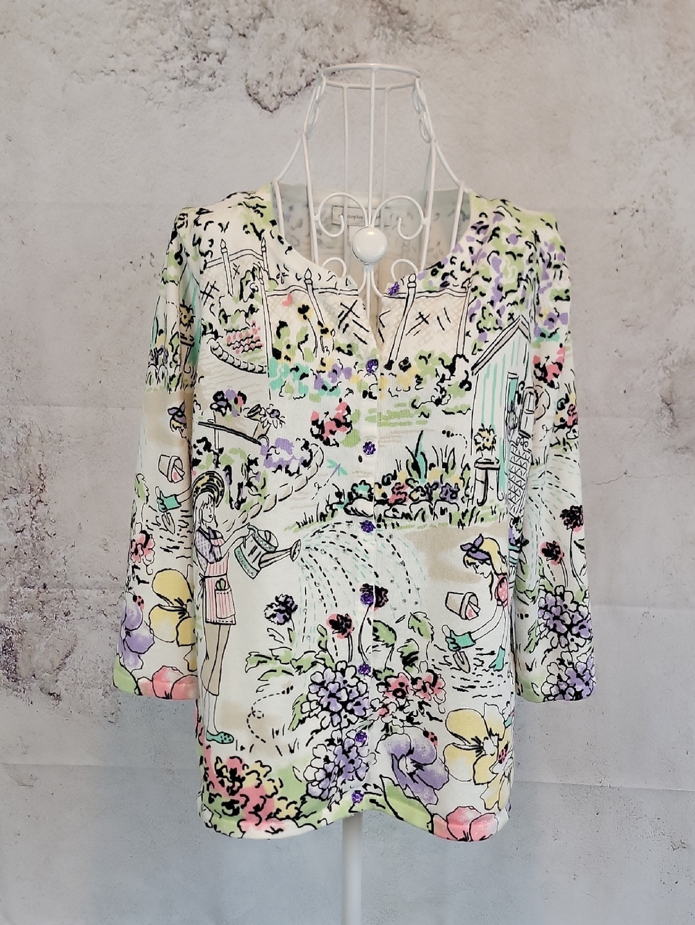 Christopher & Banks Pastel Garden Print Tunic Knit Top Womens Size L - Picture 1 of 12